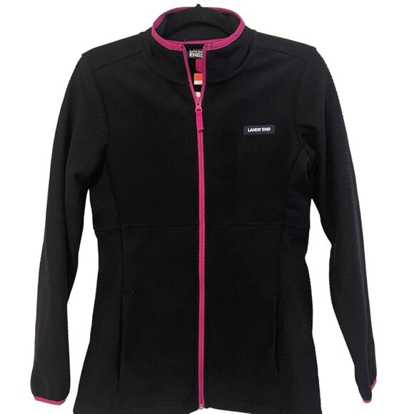 Lands‎ End Black Grid Fleece Full Zip Jacket Size XS NWT - Picture 1 of 8
